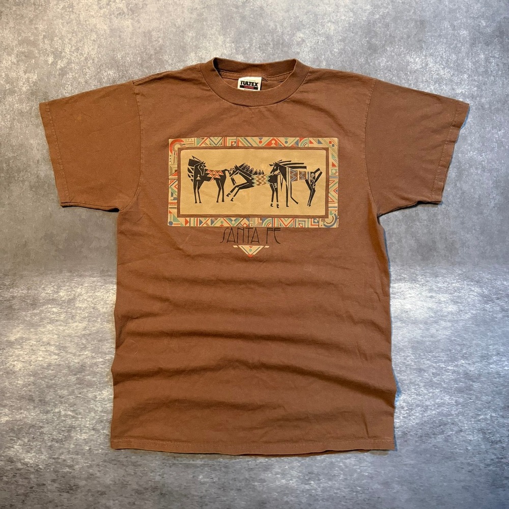 VIntage Santa‎ Fe Graphic T Shirt Mens Medium Brown Southwest Horse 90s